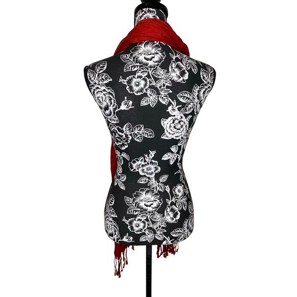 Solid Red Viscose Fringe Scarf Wrap Shawl Lightweight Boho Travel Festival - Picture 4 of 10